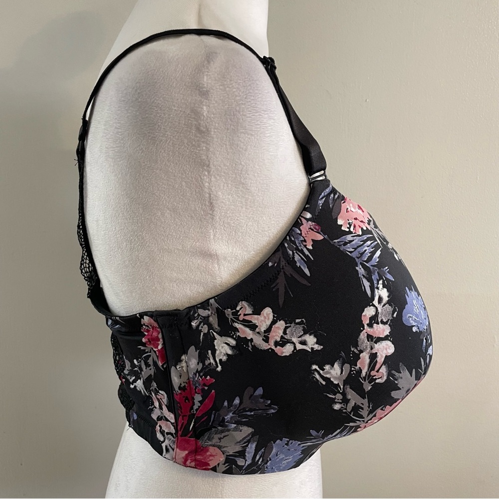 NWOT CACIQUE Lightly Lined Balconette Bra Black Pink Floral Lace 40H T-shirt New - Picture 4 of 13